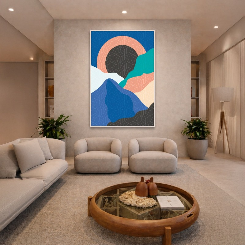 Quadro Canvas Azul Montanhas Abstrato Desenho