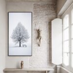 Quadro Canvas Branco Árvore Neve Solitário