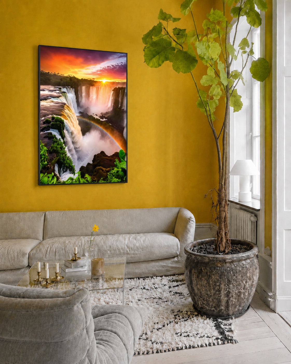 Quadro Canvas Cataratas Cachoeira Arco íris Sol