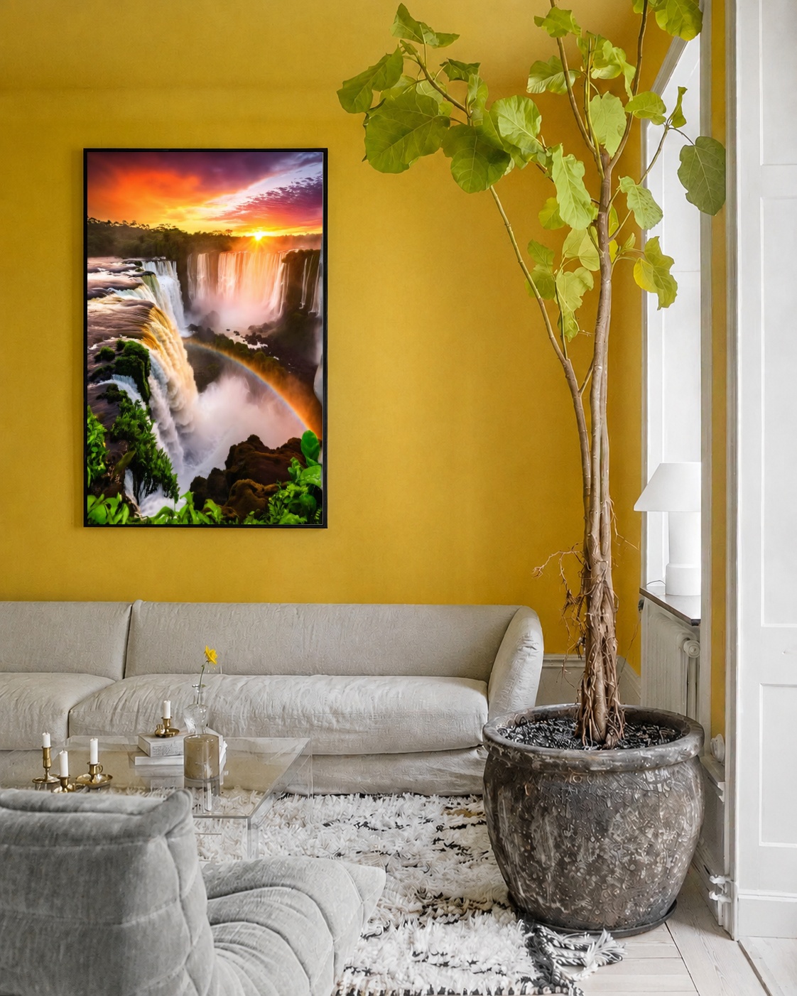 Quadro Canvas Cataratas Cachoeira Arco íris Sol