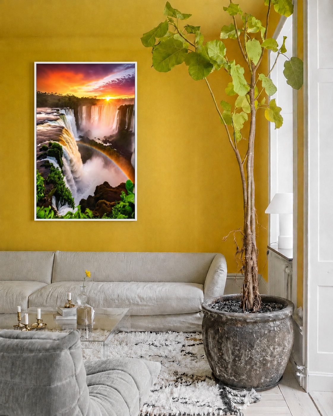 Quadro Canvas Cataratas Cachoeira Arco íris Sol