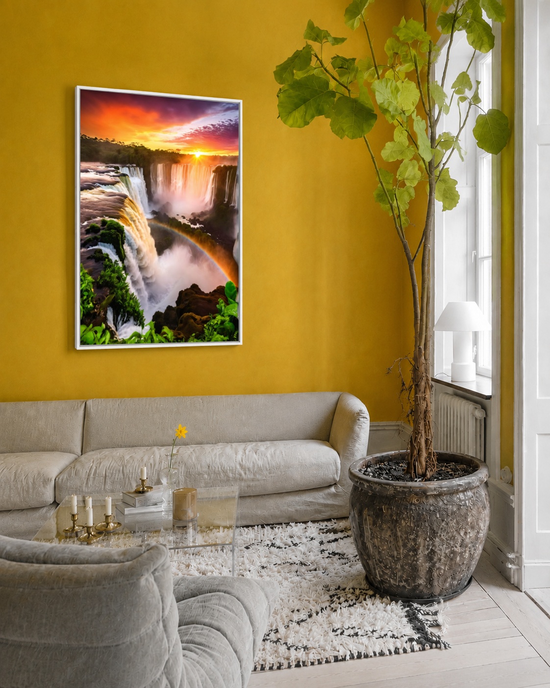 Quadro Canvas Cataratas Cachoeira Arco íris Sol