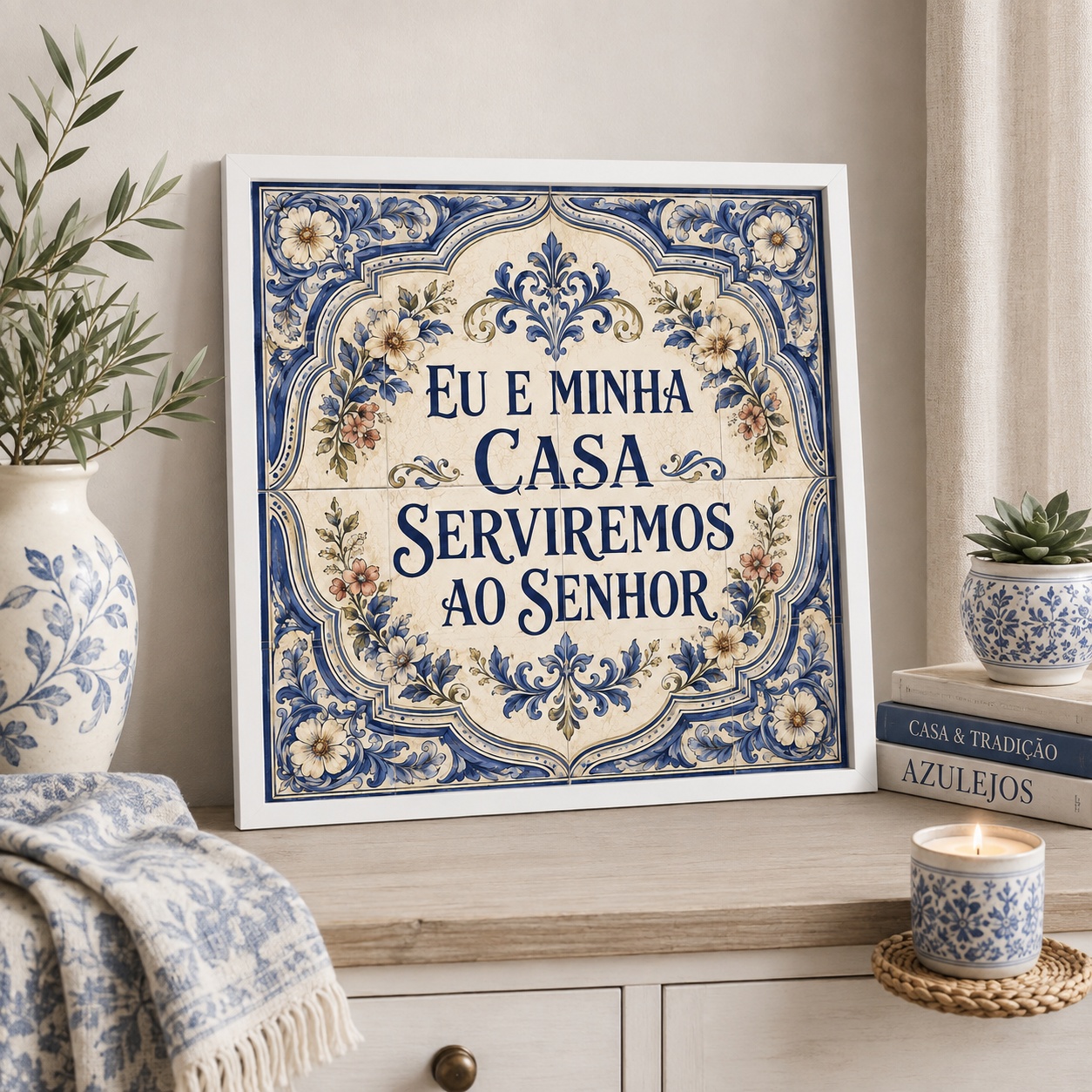 Quadro Eu e Minha Casa Serviremos Ao Senhor - 33x33 Cm