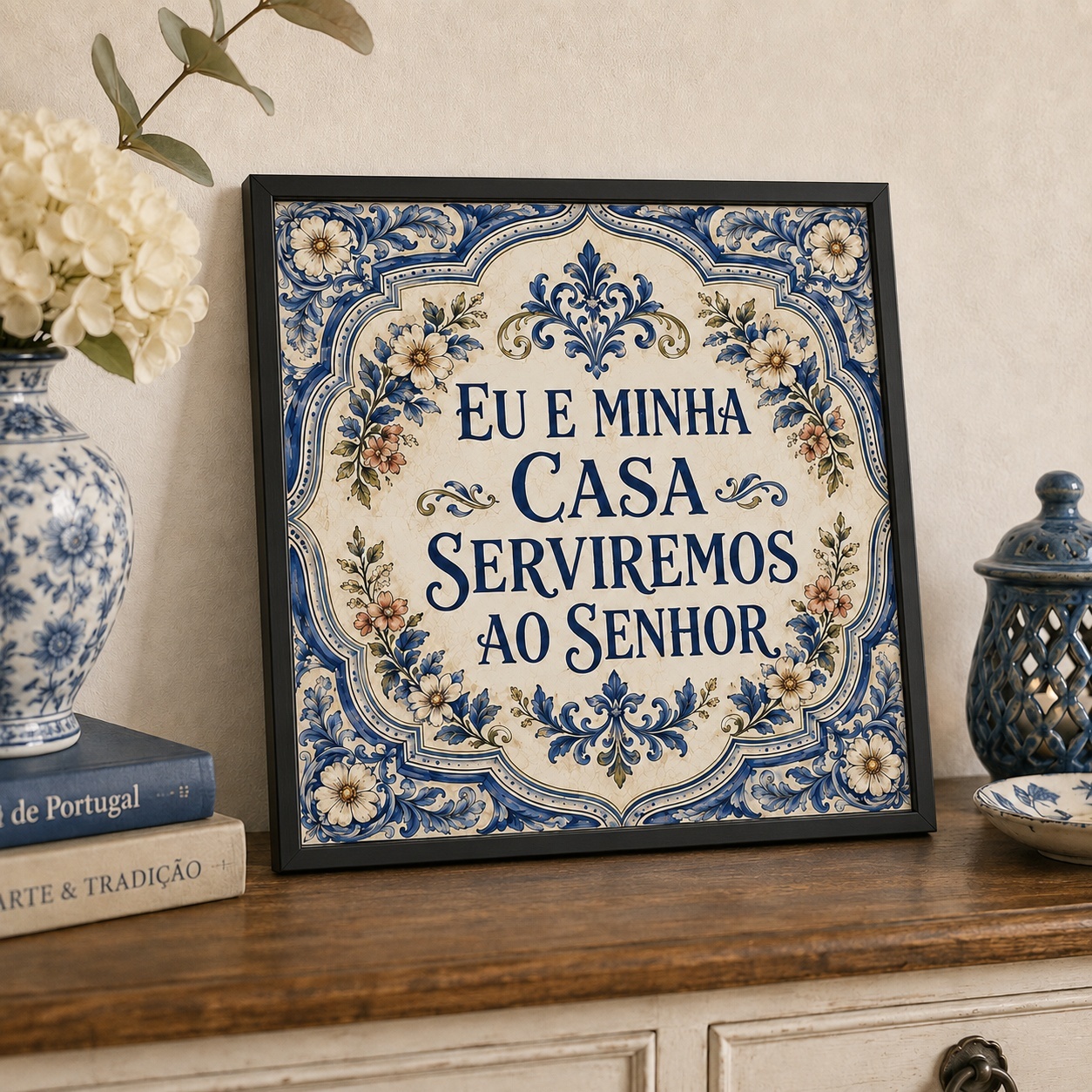 Quadro Eu e Minha Casa Serviremos Ao Senhor - 33x33 Cm