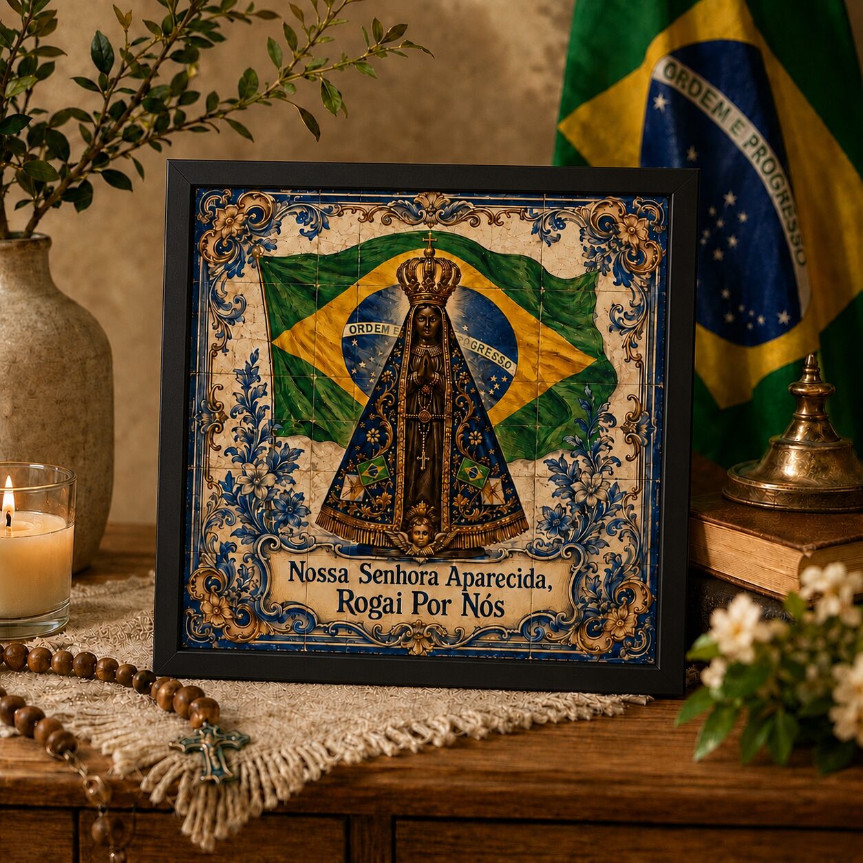 Quadro Nossa Senhora Aparecida Brasil - 33x33 Cm