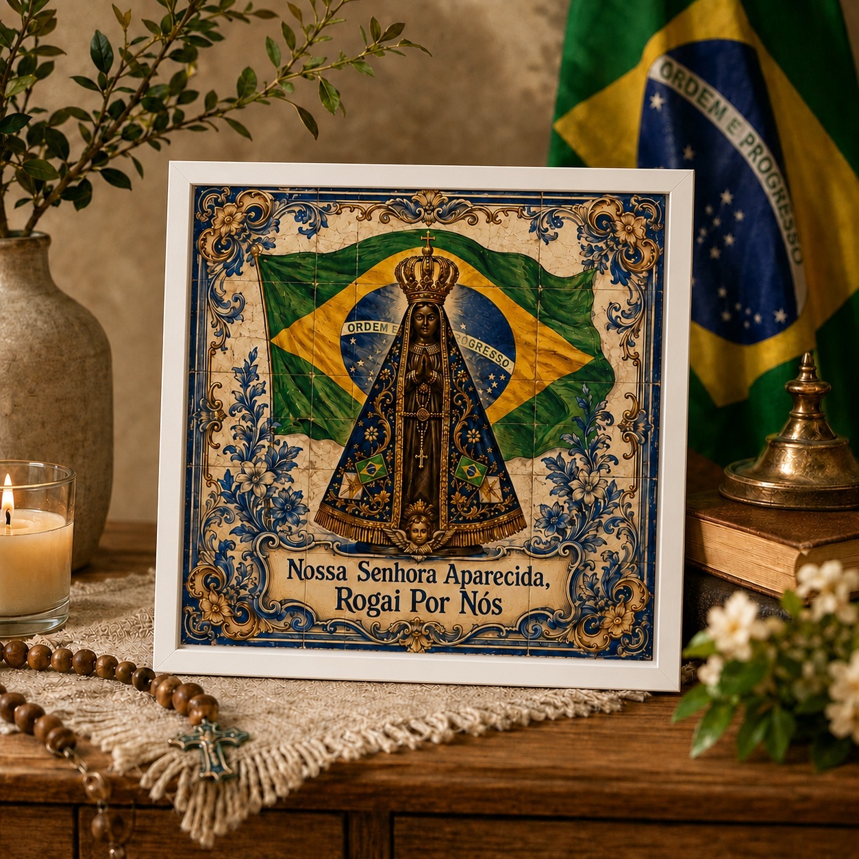Quadro Nossa Senhora Aparecida Brasil - 33x33 Cm
