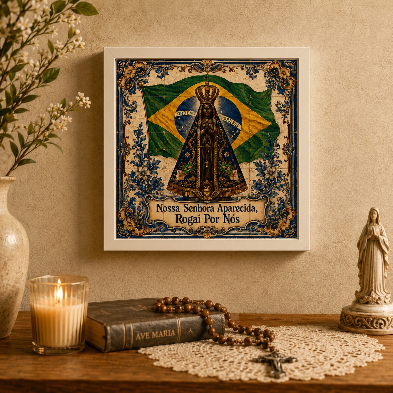 Quadro Nossa Senhora Aparecida Brasil - 33x33 Cm