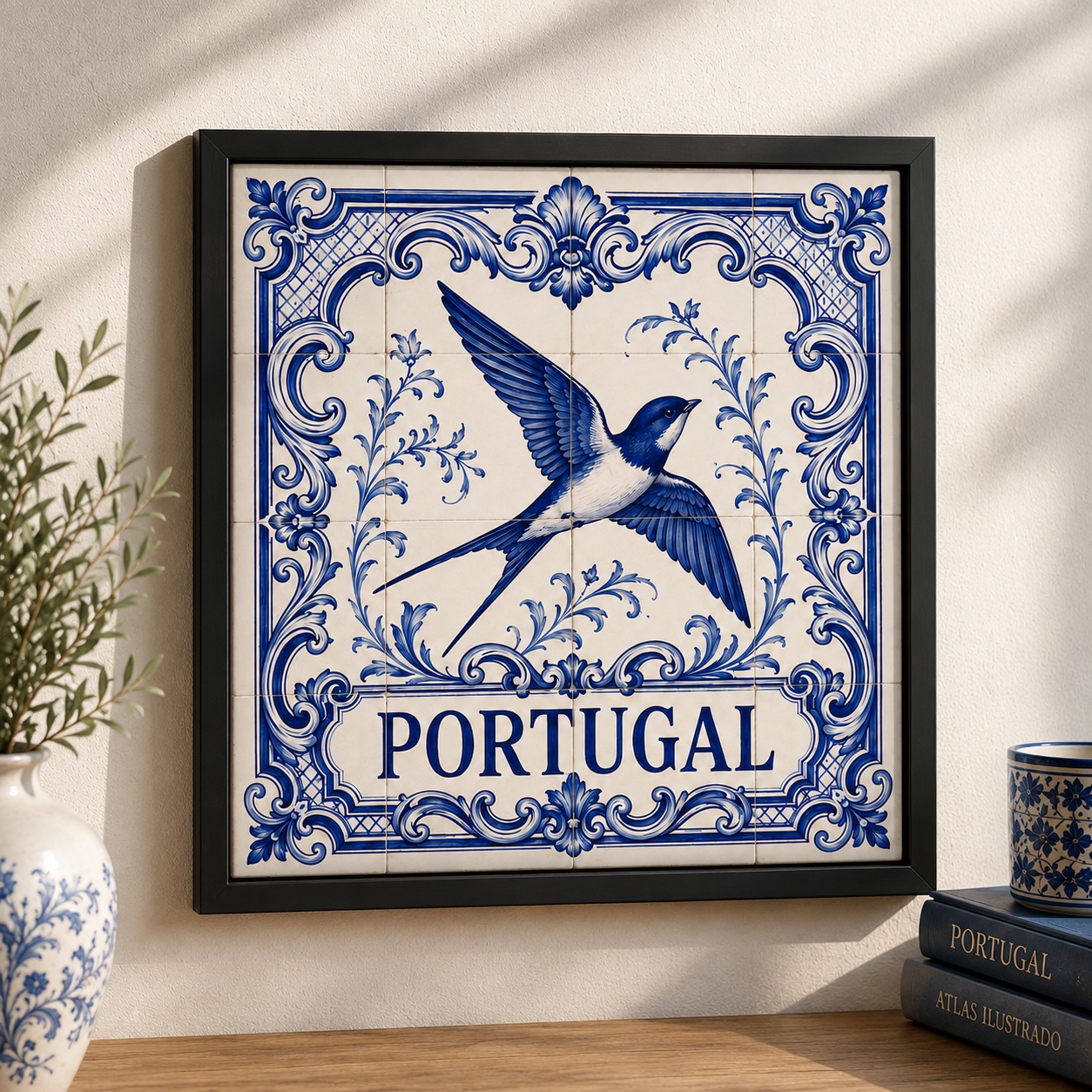 Quadro Portugal Andorinha - 33x33 Cm