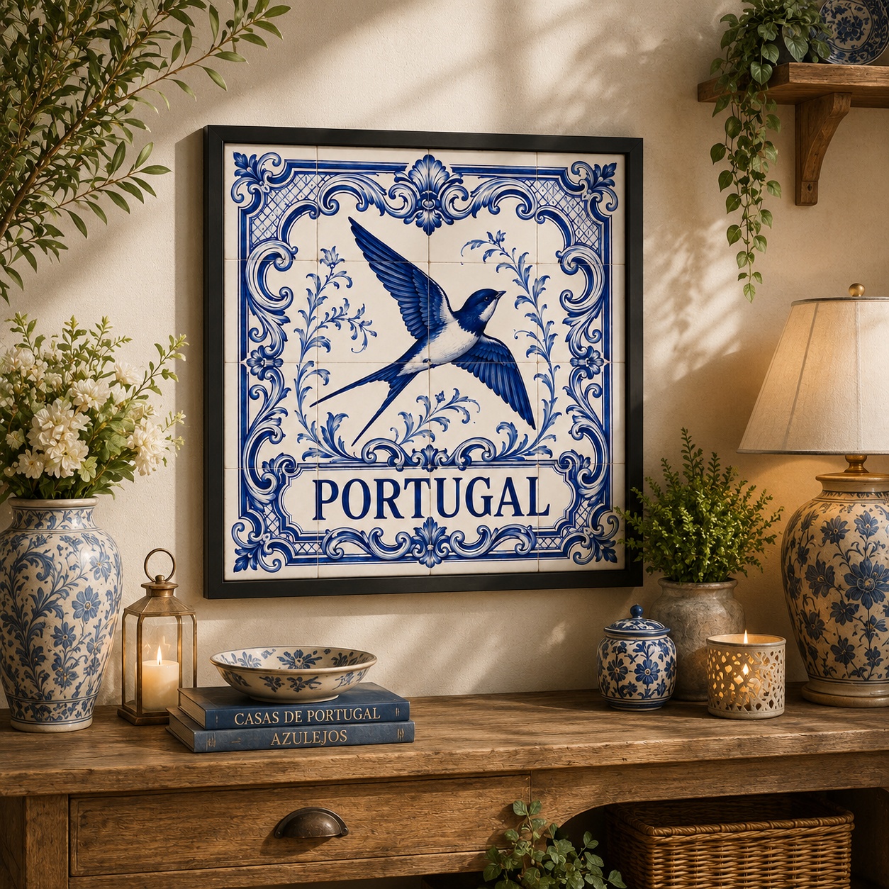 Quadro Portugal Andorinha - 33x33 Cm