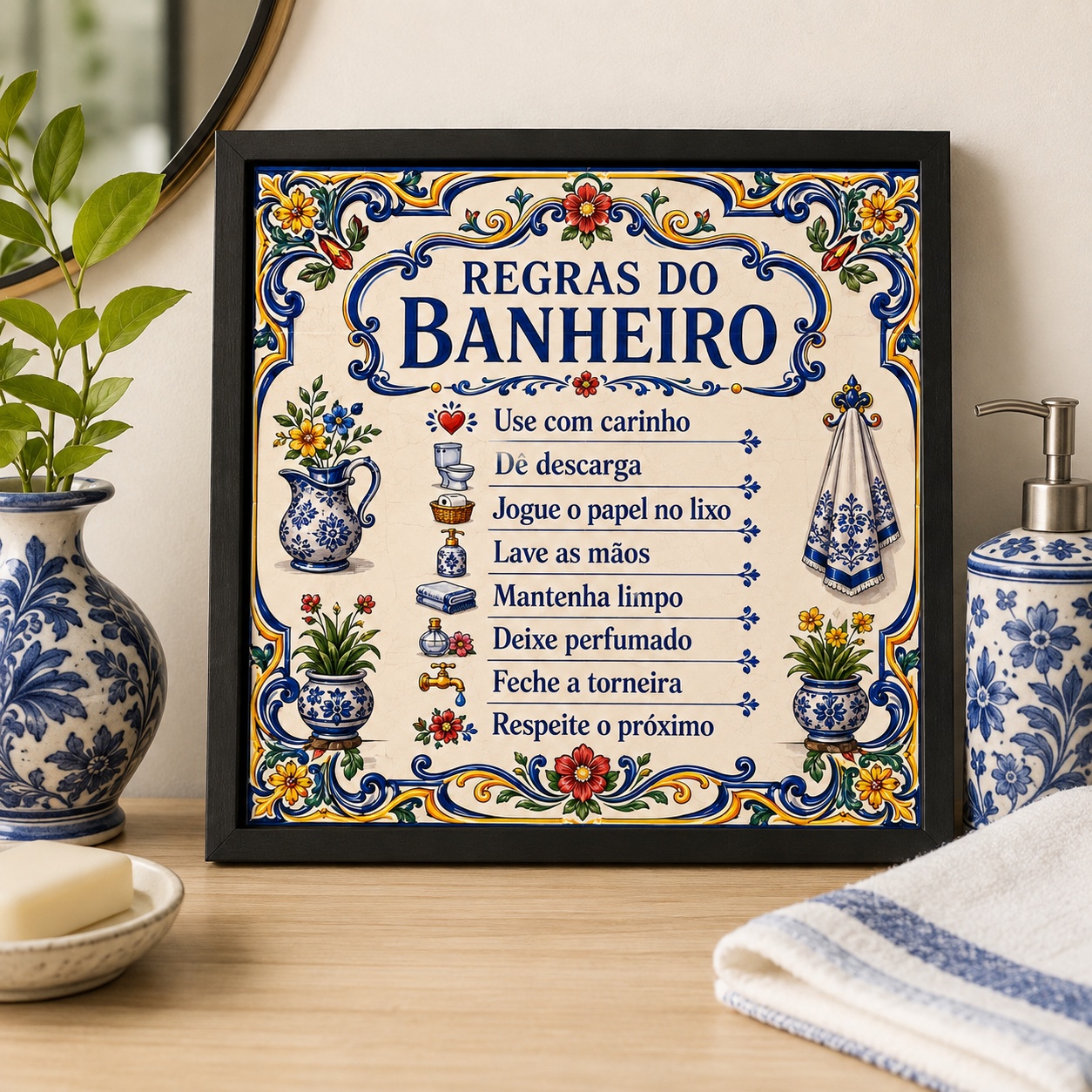 Quadro Regras do Banheiro - 33x33 Cm