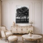 Quadro Canvas Árvores Campo Preto e Branco