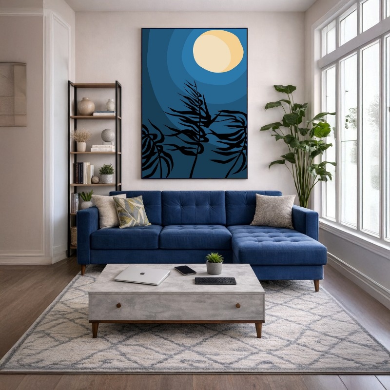 Quadro Canvas Azul Noite Galhos Desenho