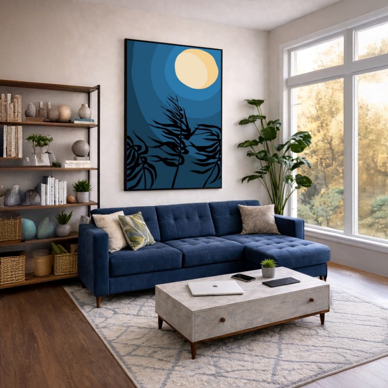 Quadro Canvas Azul Noite Galhos Desenho