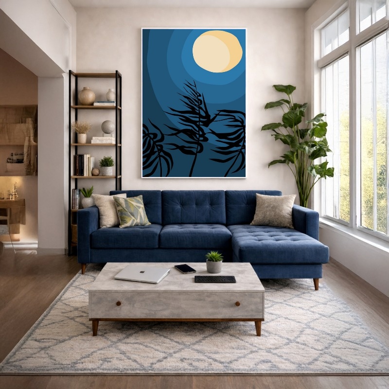 Quadro Canvas Azul Noite Galhos Desenho
