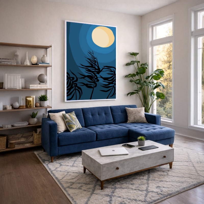 Quadro Canvas Azul Noite Galhos Desenho