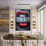 Quadro Canvas Boca Mulher Dólar Glamour