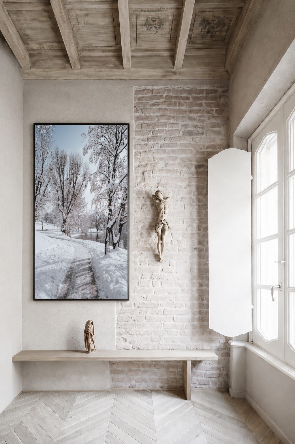 Quadro Canvas Branco Neve Árvores Galhos