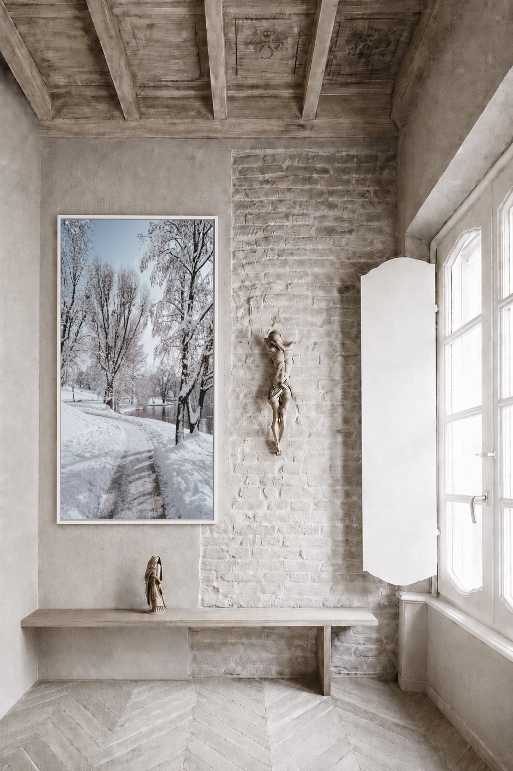 Quadro Canvas Branco Neve Árvores Galhos