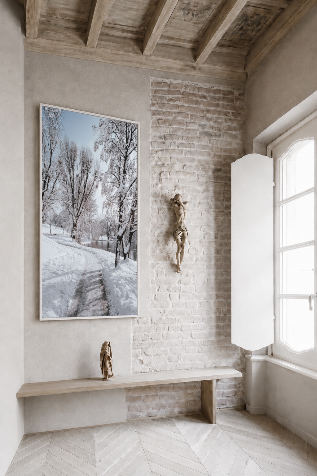 Quadro Canvas Branco Neve Árvores Galhos