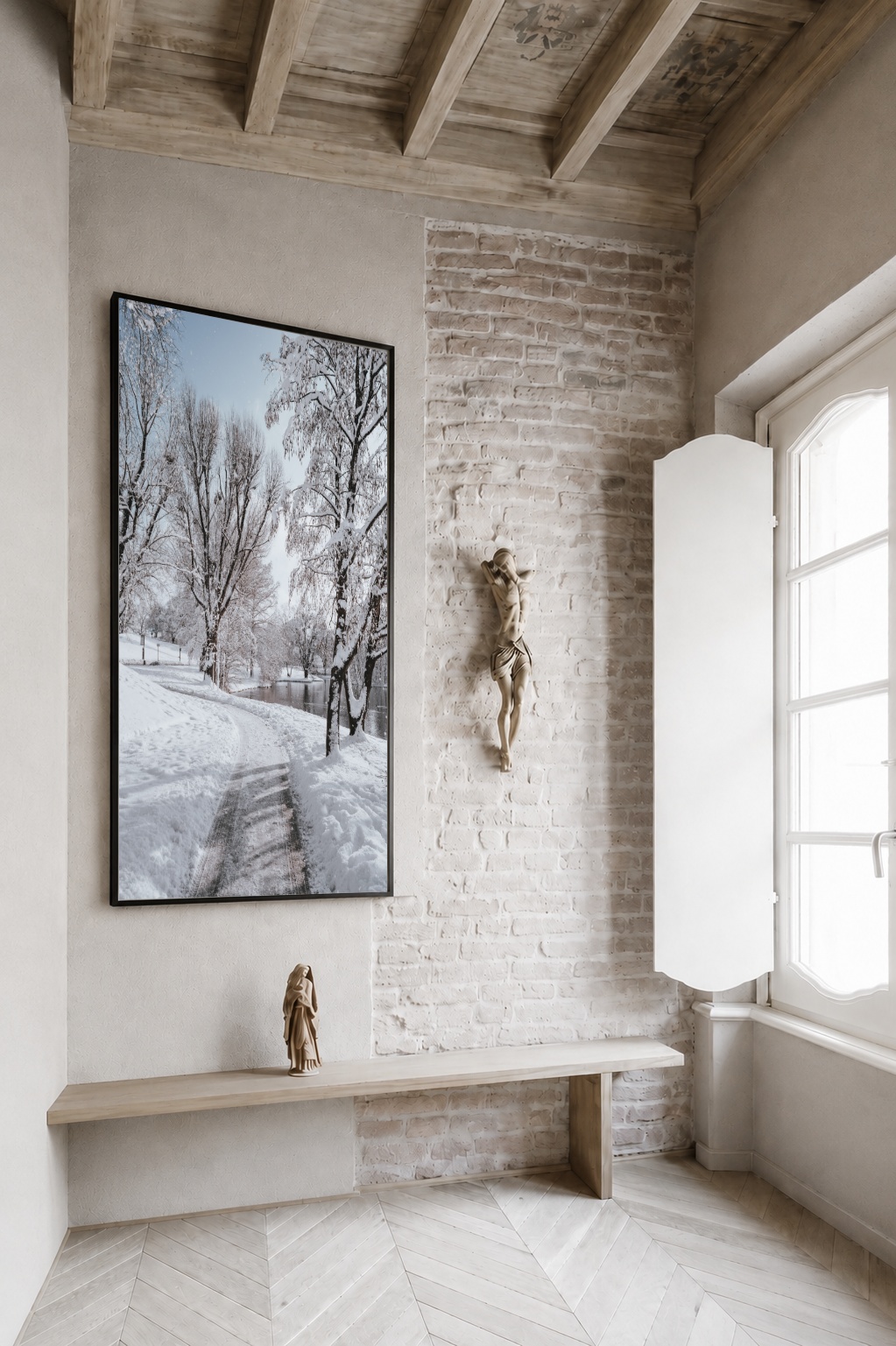 Quadro Canvas Branco Neve Árvores Galhos