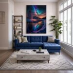 Quadro Canvas Brilhante Aurora Boreal Noite