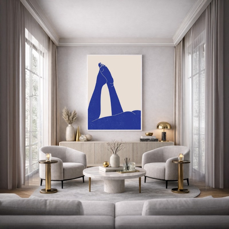 Quadro Canvas Corpo Desenho Pernas Azul