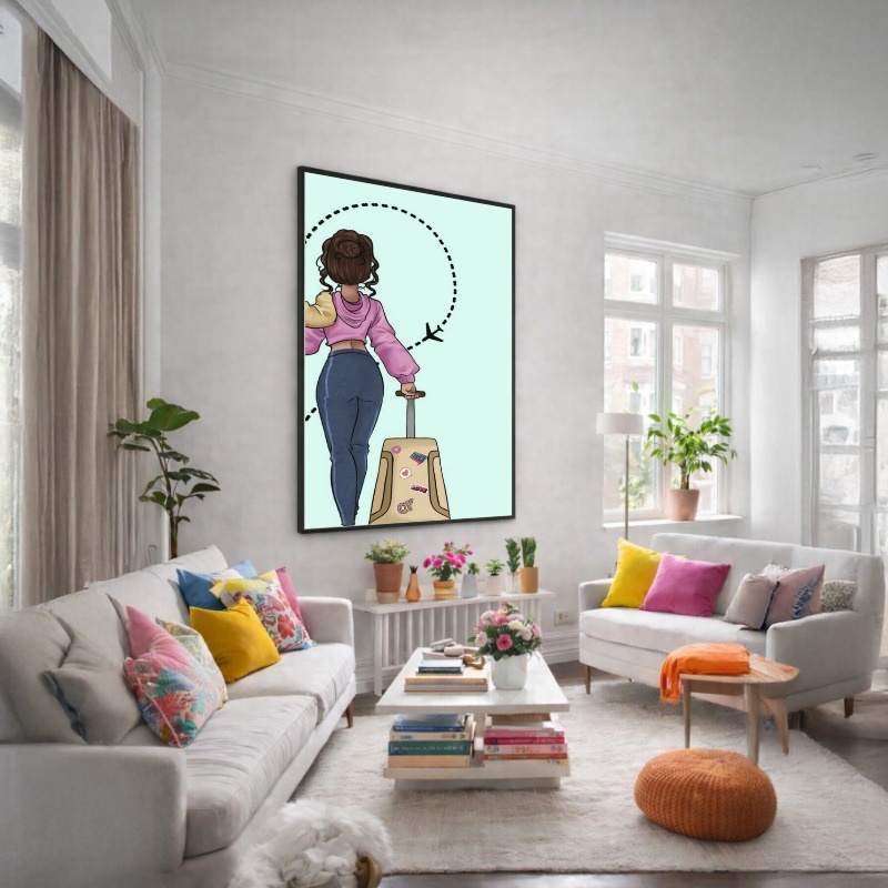 Quadro Canvas Desenho Feminino Viagem