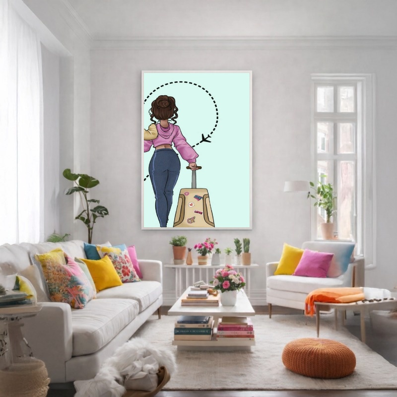 Quadro Canvas Desenho Feminino Viagem
