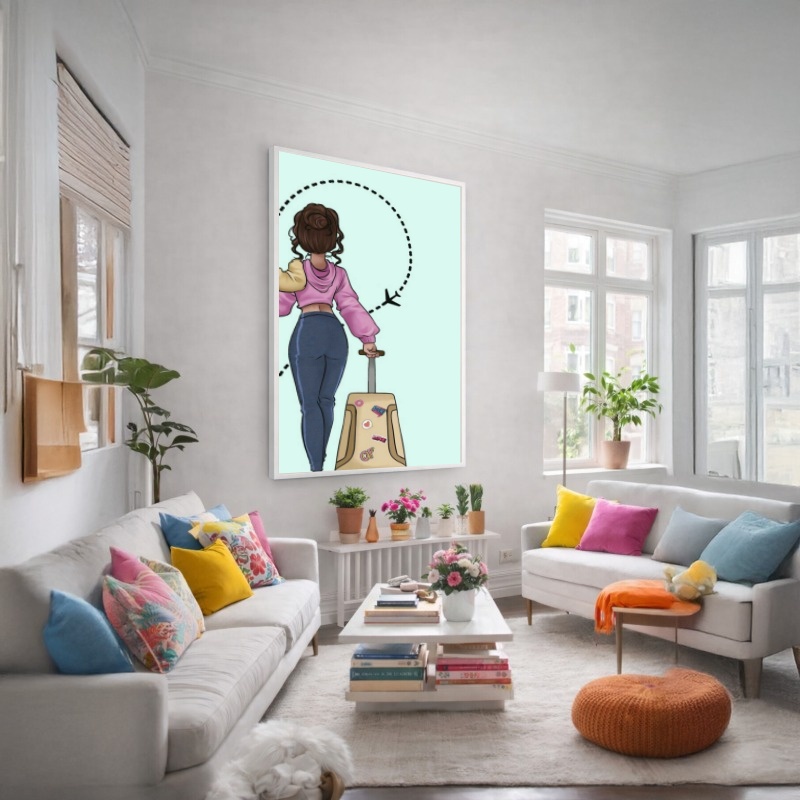 Quadro Canvas Desenho Feminino Viagem