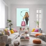 Quadro Canvas Desenho Feminino Viagem Rosa