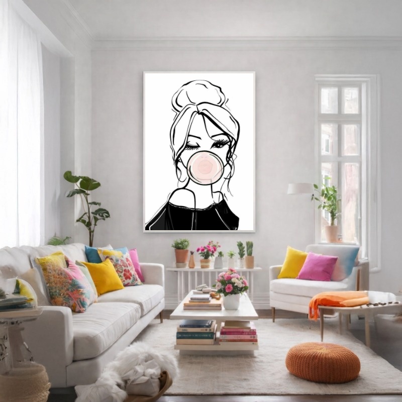 Quadro Canvas Desenho Menina Chiclete Divertido