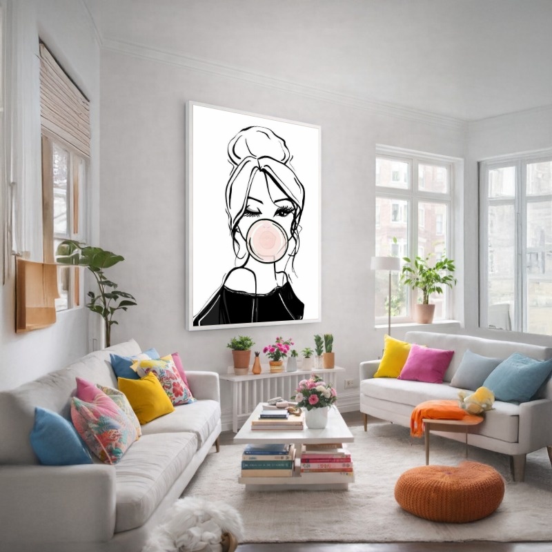 Quadro Canvas Desenho Menina Chiclete Divertido