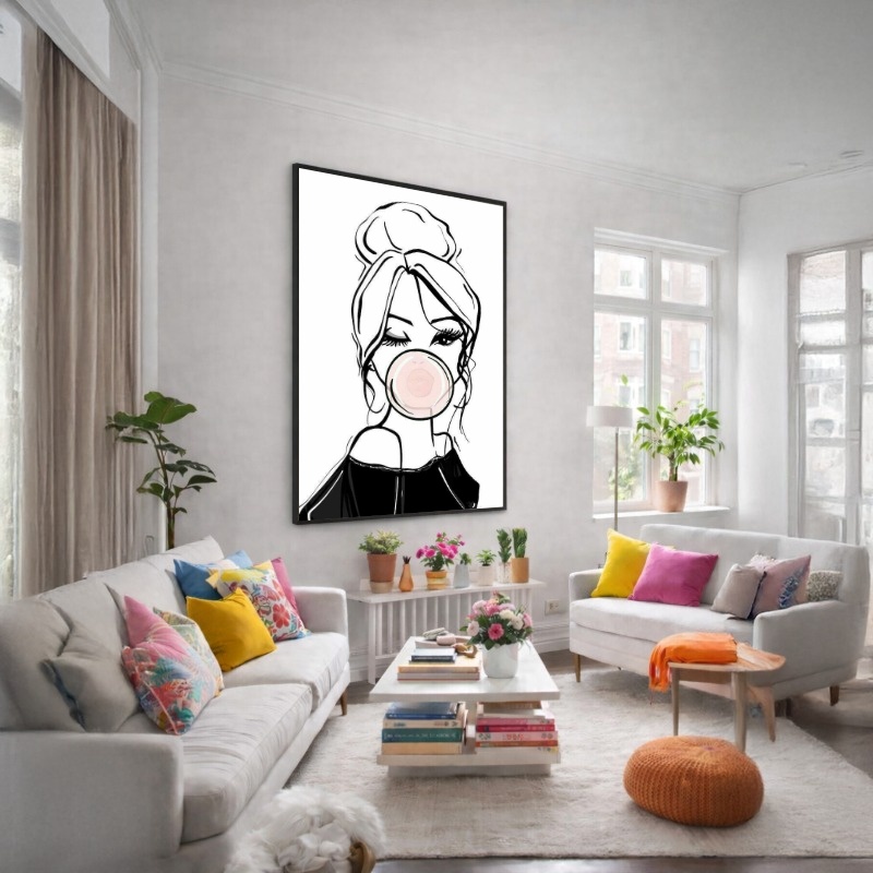 Quadro Canvas Desenho Menina Chiclete Divertido