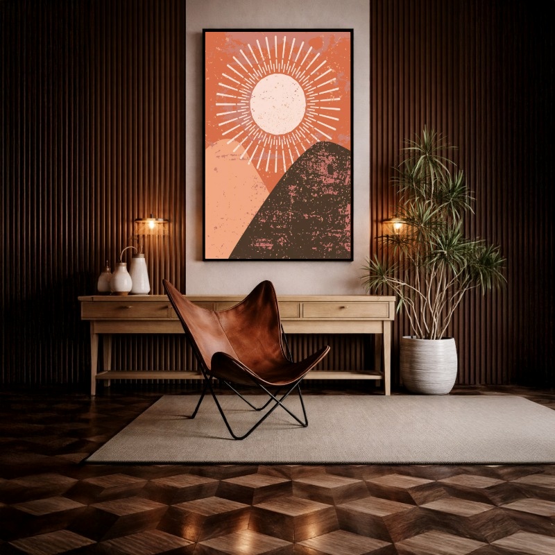 Quadro Canvas Desenho Sol Terroso Laranja