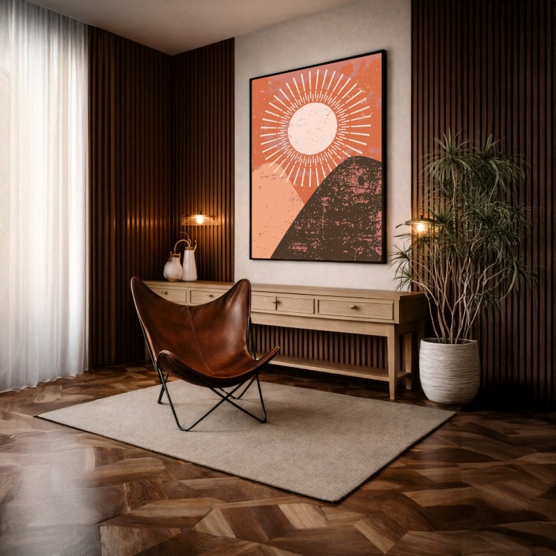 Quadro Canvas Desenho Sol Terroso Laranja