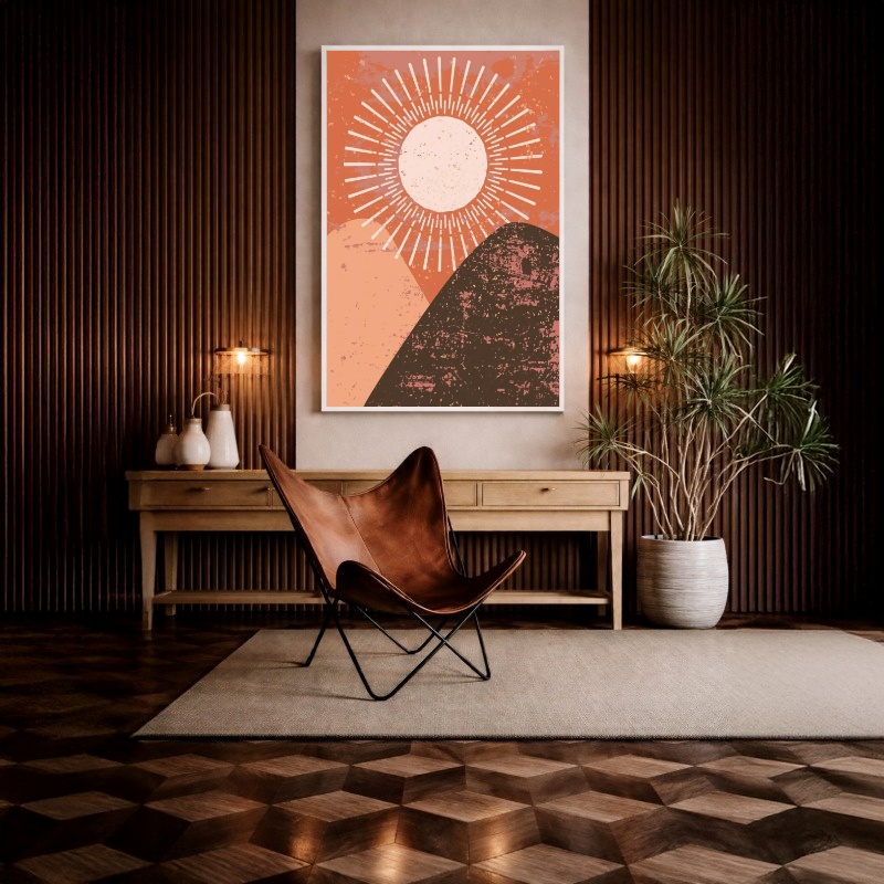 Quadro Canvas Desenho Sol Terroso Laranja