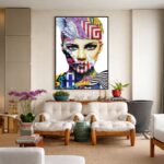 Quadro Canvas Estilizado Colorido Rosto Face Mulher