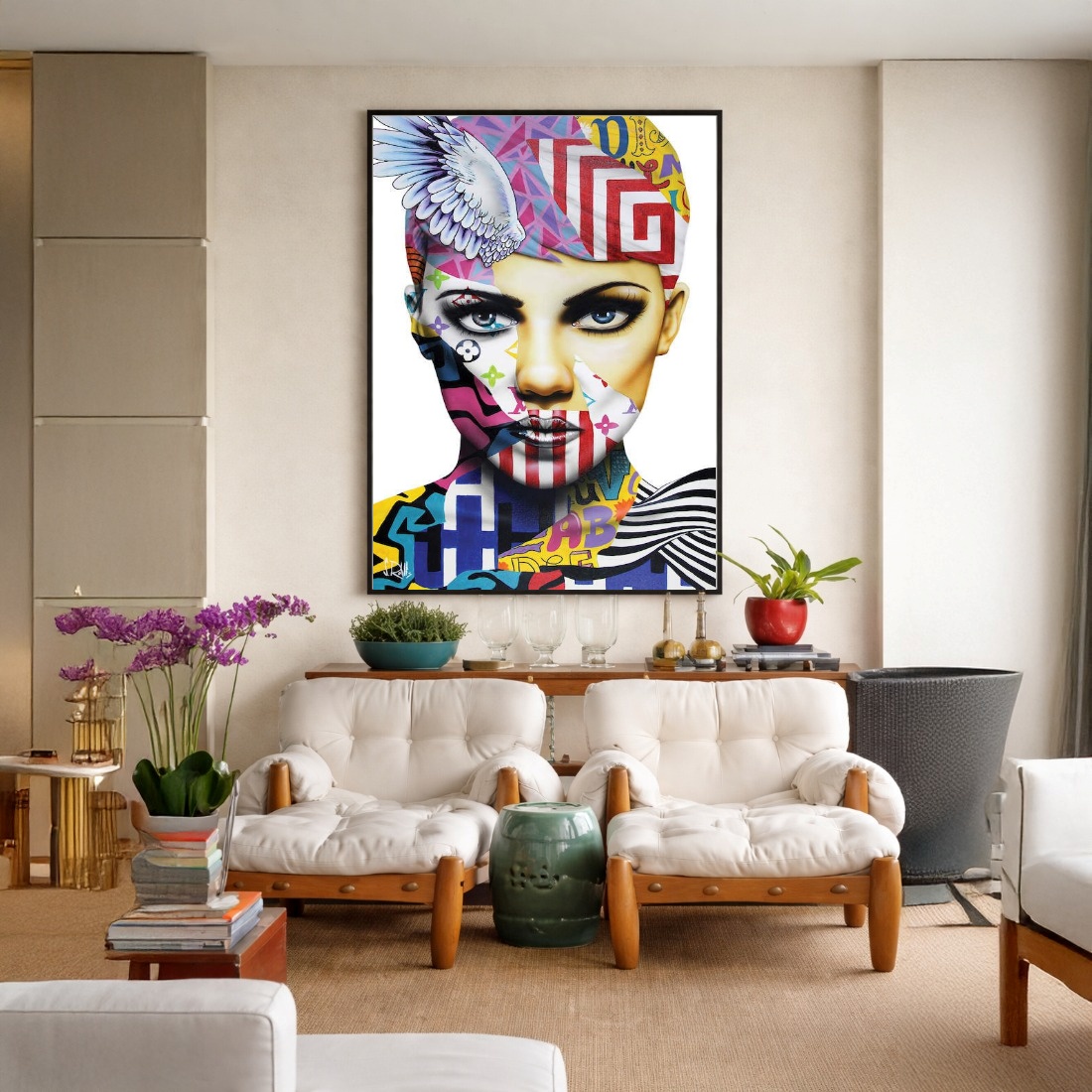 Quadro Canvas Estilizado Colorido Rosto Face Mulher
