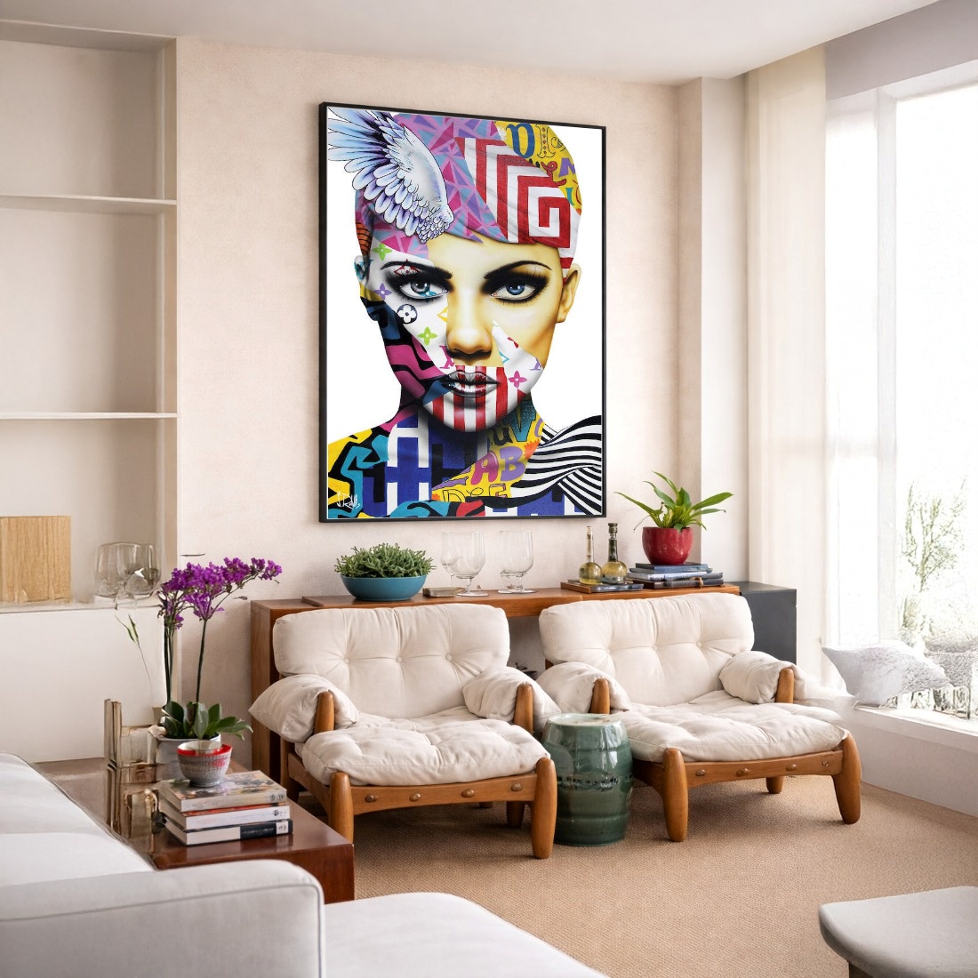 Quadro Canvas Estilizado Colorido Rosto Face Mulher