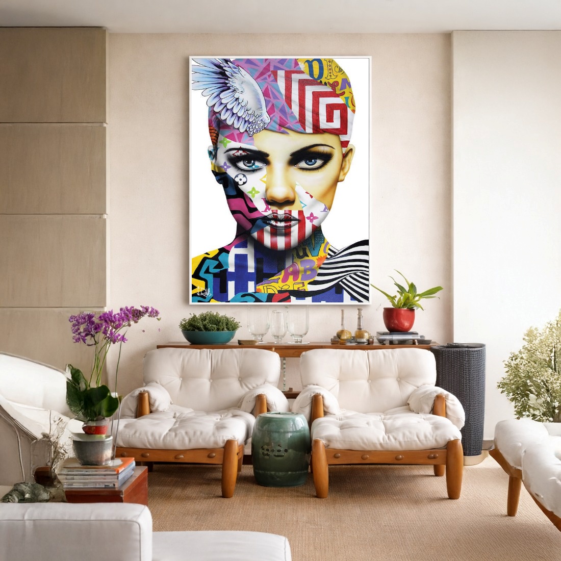 Quadro Canvas Estilizado Colorido Rosto Face Mulher