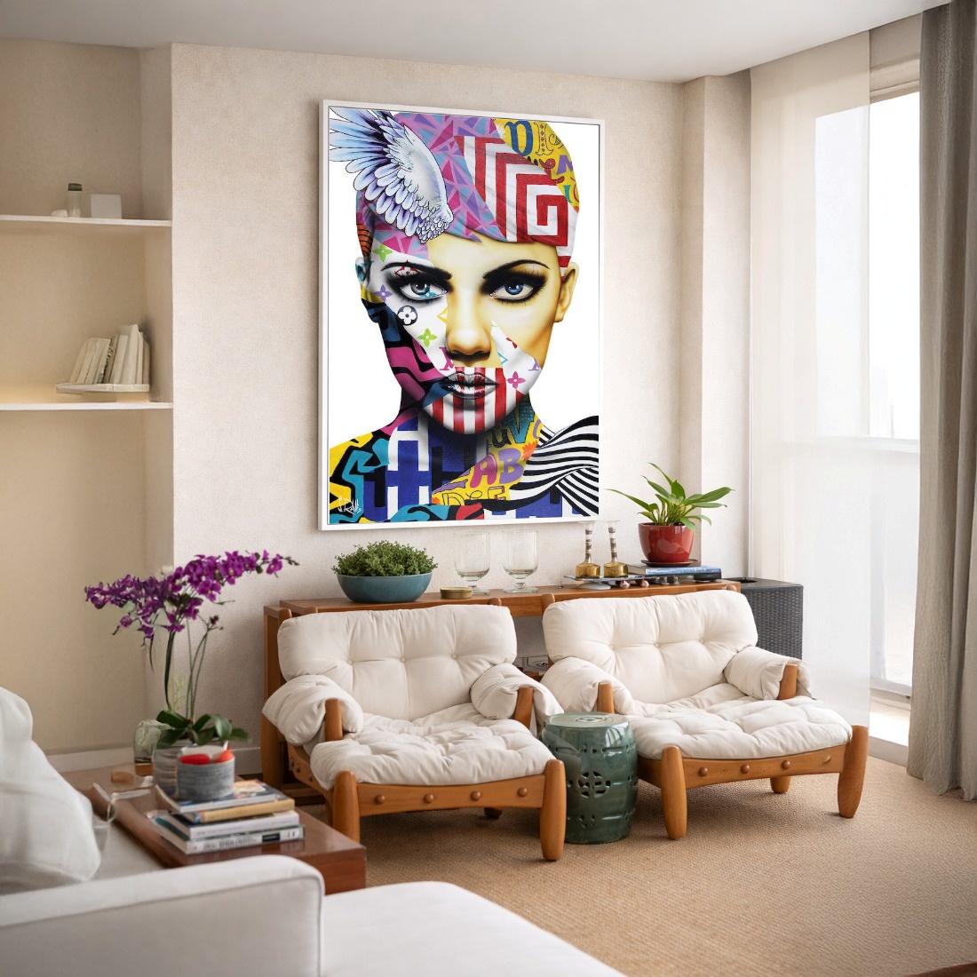 Quadro Canvas Estilizado Colorido Rosto Face Mulher