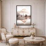 Quadro Canvas Lago Árvores Bege Iluminado