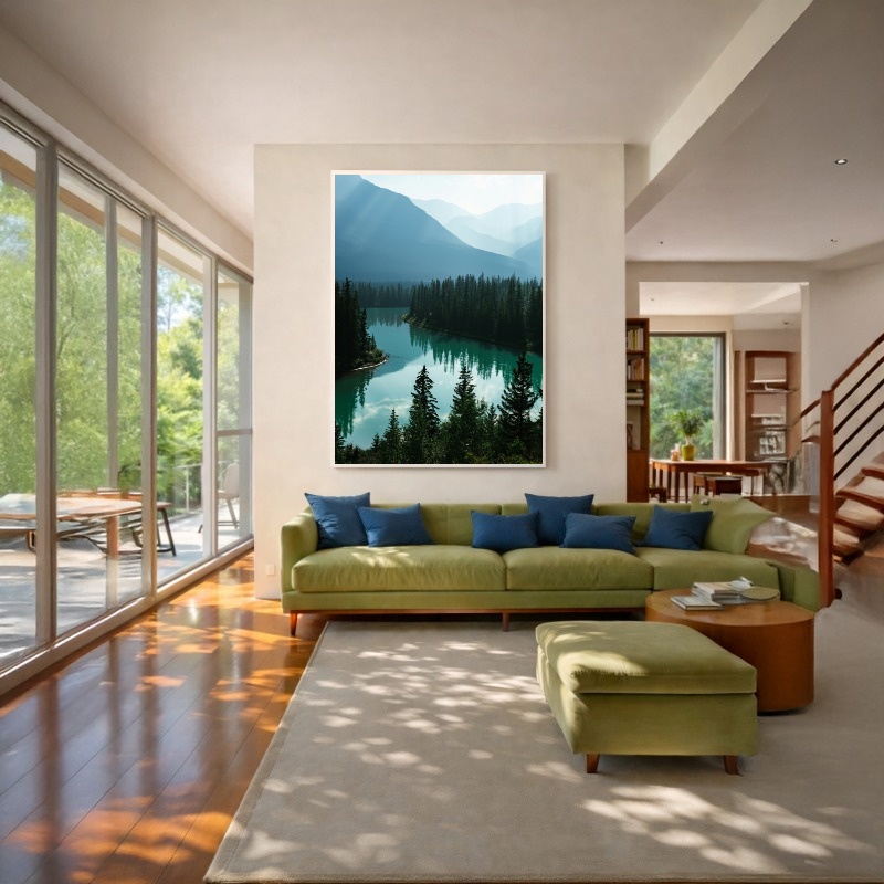 Quadro Canvas Lago Rio Árvores Pinheiros