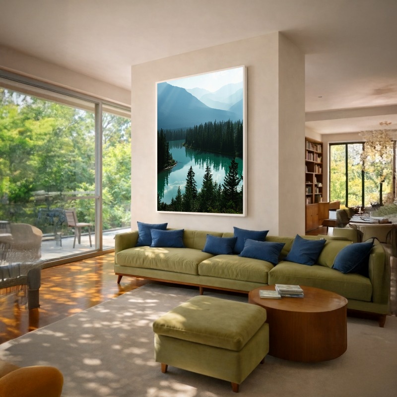 Quadro Canvas Lago Rio Árvores Pinheiros