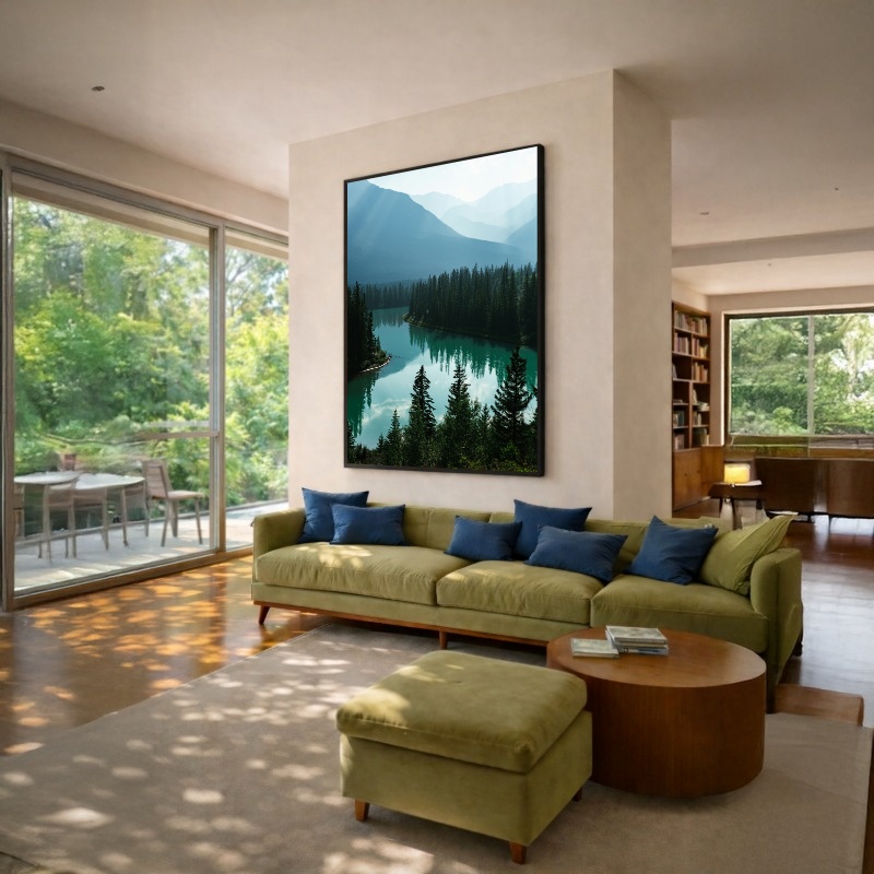 Quadro Canvas Lago Rio Árvores Pinheiros