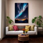 Quadro Canvas Lua e Aurora Boreal Iluminadas