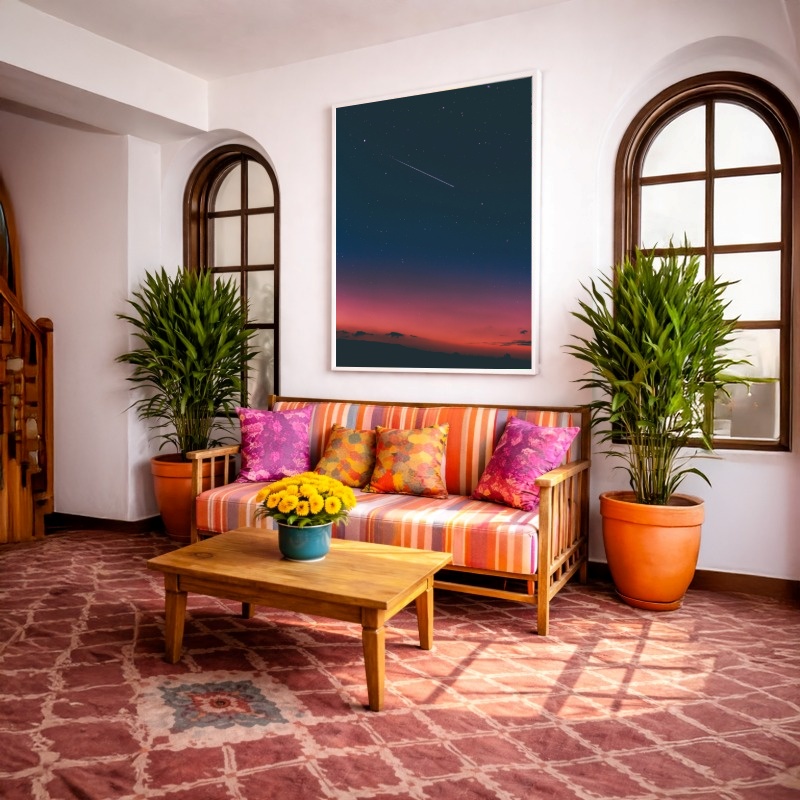 Quadro Canvas Luar Noite Céu Rosa