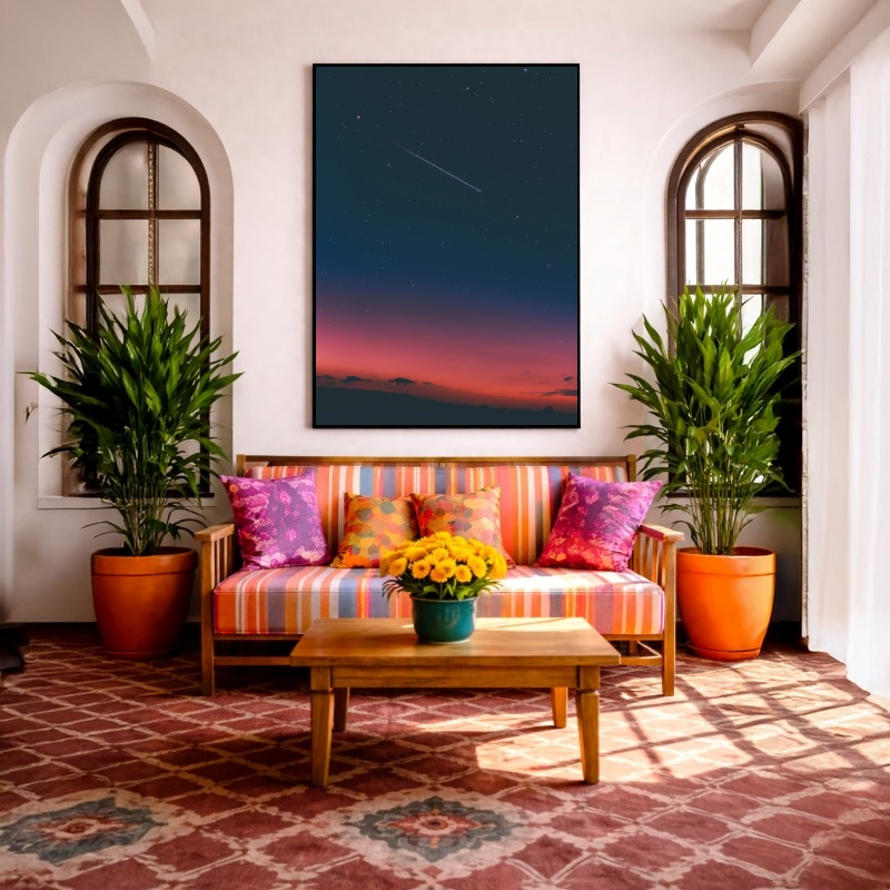 Quadro Canvas Luar Noite Céu Rosa