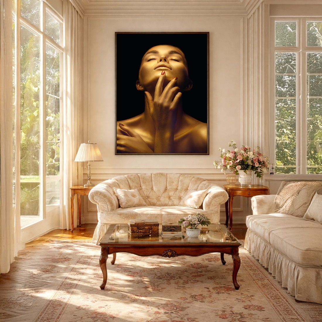Quadro Canvas Luxo Mulher Dourada