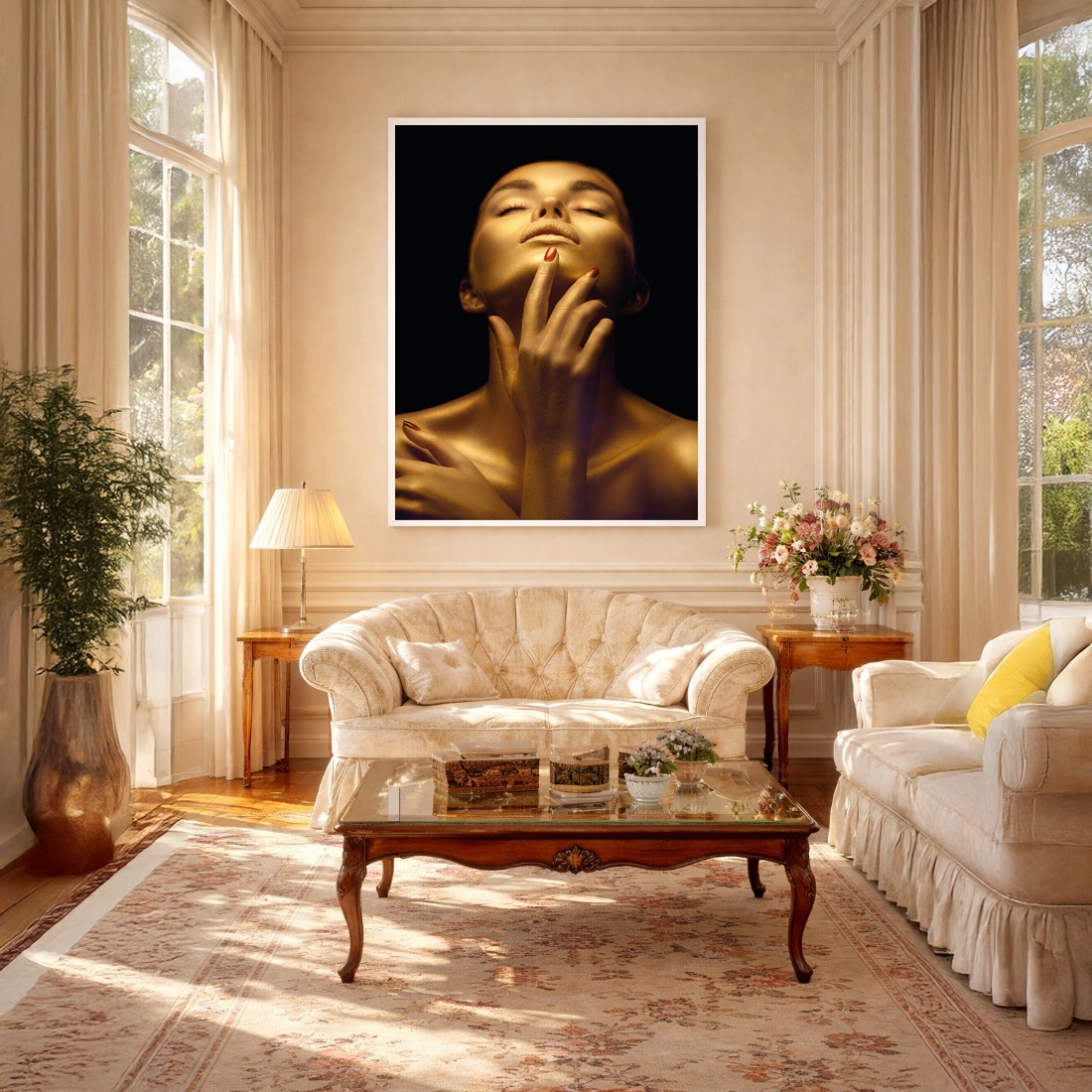 Quadro Canvas Luxo Mulher Dourada